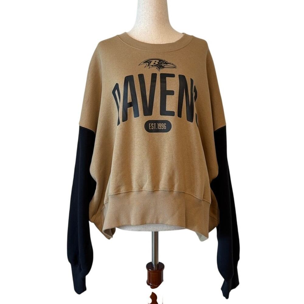 NWT Nike Baltimore Ravens Oversized Phoenix Fleece Sweatshirt, Tan Black, XL